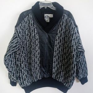 Vtg K Cosa Men's Sweater Leather Detail Black Med